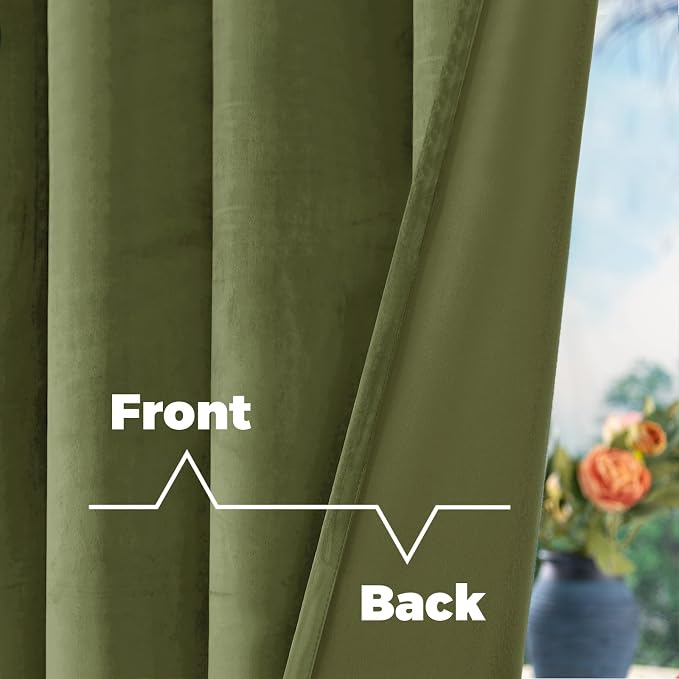 BGment Sage Green Velvet Curtains 90 Inches Long, Luxury Thermal Insulated Soundproof Room Darkening Curtains with Back Tab and Rod Pocket for Bedroom/Living Room, Set of 2 Panels, 52 x 90 Inch