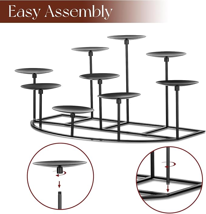 Candeldo Candle Holder for Inside Fireplace, Black Metal Candelabra | Mantle Decor, Floor Candelabras, Table Centerpiece, Candle Stand for Pillar