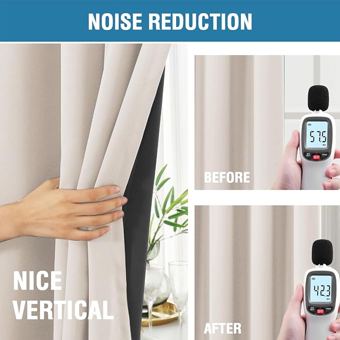 H.VERSAILTEX 100% Blackout Curtains for Bedroom with Black Liner Full Room Darkening Curtain 84 Inch Long Thermal Insulated Back Tab/Rod Pocket Window Treatment Drapes for Living Room, 2 Panels, Fog