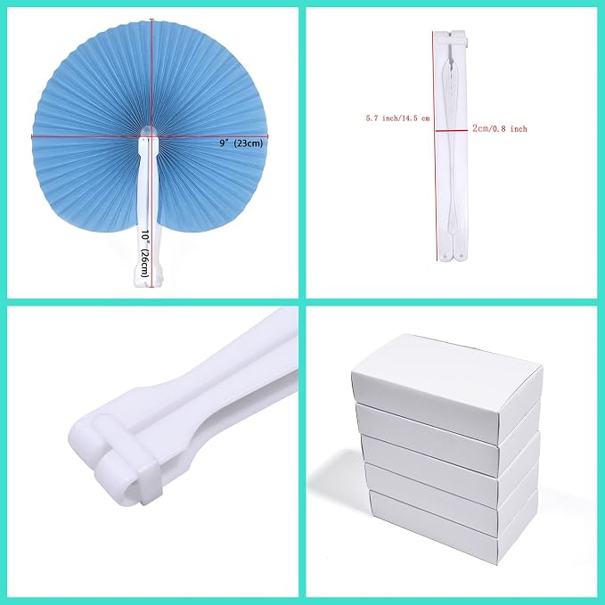 20 Pieces Blue Round Paper Fans | Foldable Handheld Fans for Women,Folding Hand Fans for Wedding,Bridal Guest,Church,Party Favors,Dancing,Birthday,DIY