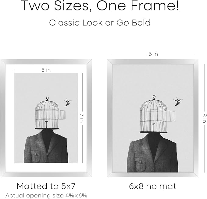 Homeforia Silver Photo Frame 6x8, High End Metal 6 x 8 Silver Picture Frames with Mat 5 x 7, 6by8 Desk Frame Matted to 5x7 inch Art, 6 by 8 Wall or Tabletop Frames, Tempered Glass, Wall Kit, Set of 3