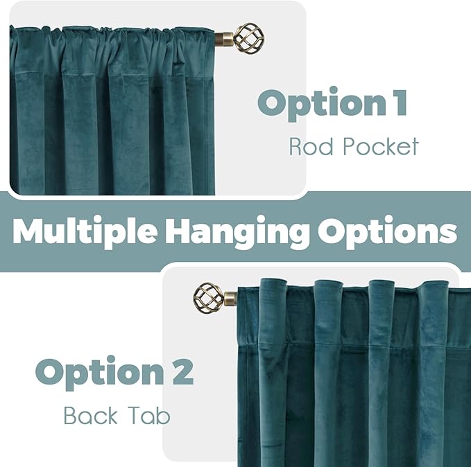 BGment Teal Velvet Curtains 96 Inches for Living Room, Thermal Insulated Room Darkening Curtains Sound Reduce Drapes with Back Tab and Rod Pocket for French Door, Set of 2 Panels, 52 x 96 Inch