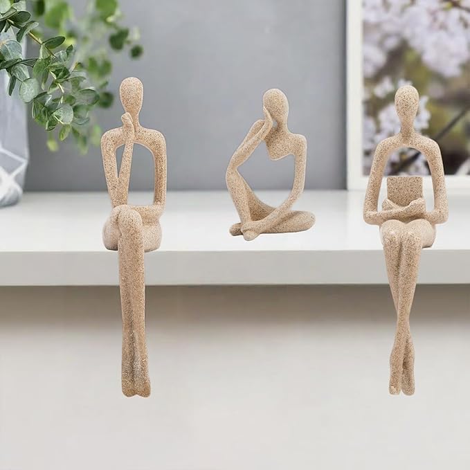 Prettidecor Home Decor Thinker Statue Accents, Set of 3 Thinker Sculptures Office Decor Abstract Resin Decoration on Shelf Table Desk for Living Room Office Bedroom Bookshelf Decor (Small)