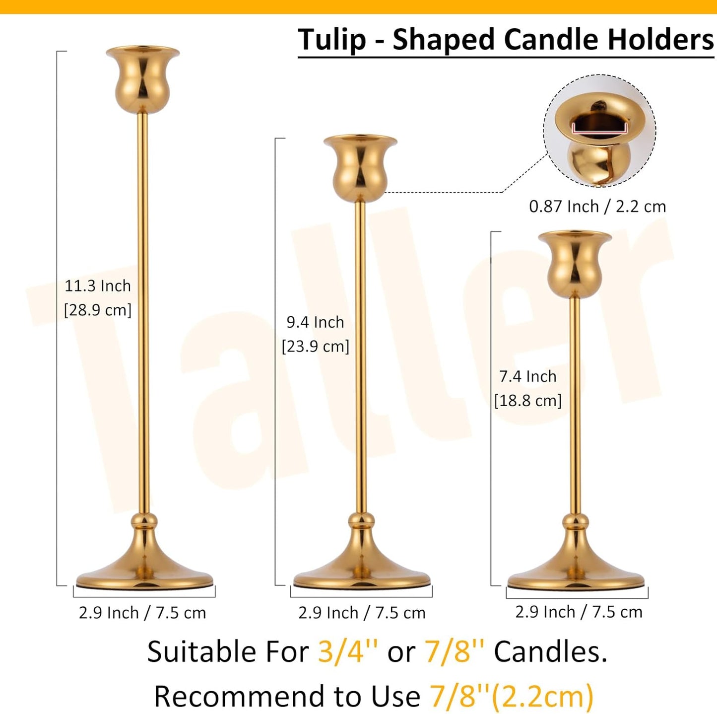 Taper Candle Holder Tall Vintage Metal Candlestick Holders Candle Stick Candelabra for Halloween Thanksgiving Christmas Holiday Wedding (Gold, 2 Sets (6 pcs))