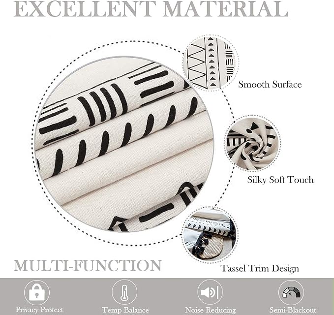 ColorBird Boho Curtains 2 Panels Modern Farmhouse Decor Black and White Striped Geometric Aztec Western Window Treatment Cream Curtain & Drapes for Living Bedroom Dining Room 63 Inch Length