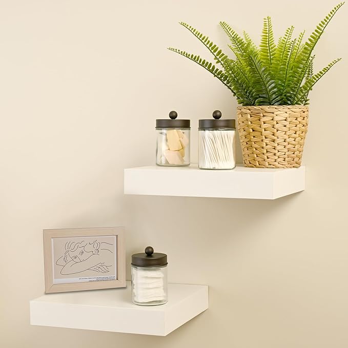 SheeChung Qtip Dispenser Holder, Glass apothecary jars with Acrylic Vanity Tray, Countertop Canister Guest Bathroom Essentials Storage Organizer for Cotton Swabs/Balls, Floss Picks