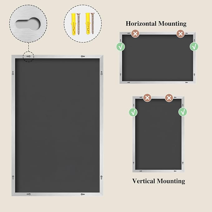 Koonmi Silver Rectangle Wall Mirror, 36x48 Inch Bathroom Mirror, Aluminum Frame Vanity Mirror for Entryway, Living Room, Bedroom Bathroom, Hangs Horizontally or Vertically