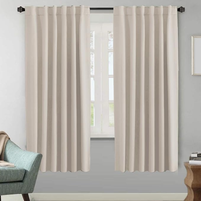 H.VERSAILTEX Blackout Curtains Thermal Insulated Window Treatment Panels Room Darkening Blackout Drapes for Living Room Back Tab/Rod Pocket Bedroom Draperies (2 Panels, Natural, 52 x 72 Inch)