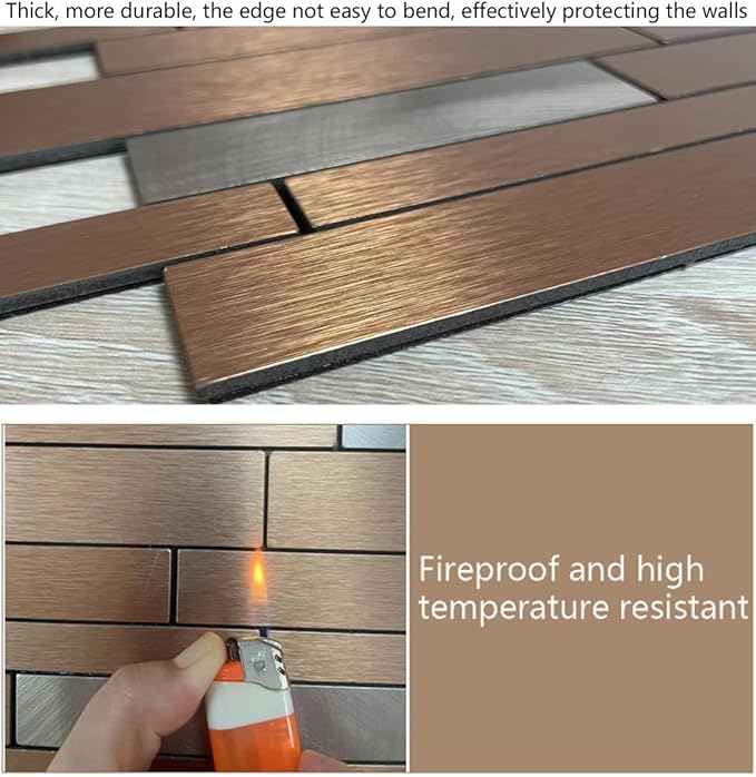 10-Sheet Peel and Stick Backsplash Tile, PVC Mixed Meta,l Stick on Kitchen, Bathroom Vanities, Fireplace Décor, Laundry Table(11.3" X 11.7") (10, Bronze)