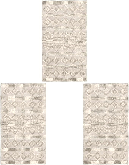 Safavieh Natura Collection Accent Rug - 2' x 3', Ivory, Handmade Moroccan Boho Tribal Wool & Cotton, Ideal for High Traffic Areas in Entryway, Living Room, Bedroom (NAT102C) (Pack of 3)