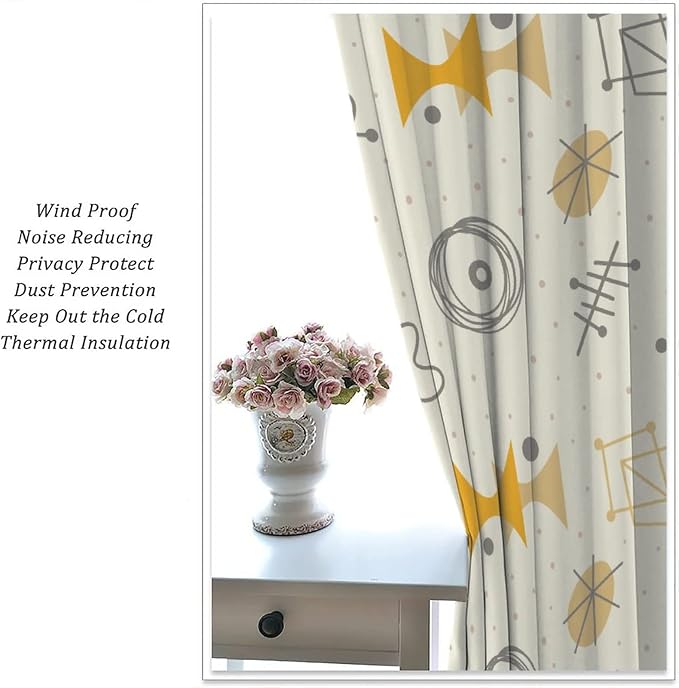 JESTRONRY Mid Century Modern Curtains,Vintage 1950s Atomic Stars Abstract Geometric Shapes Window Treatments Curtains for Living Room Bedroom Kitchen Bathroom Home Decor C 84x84in