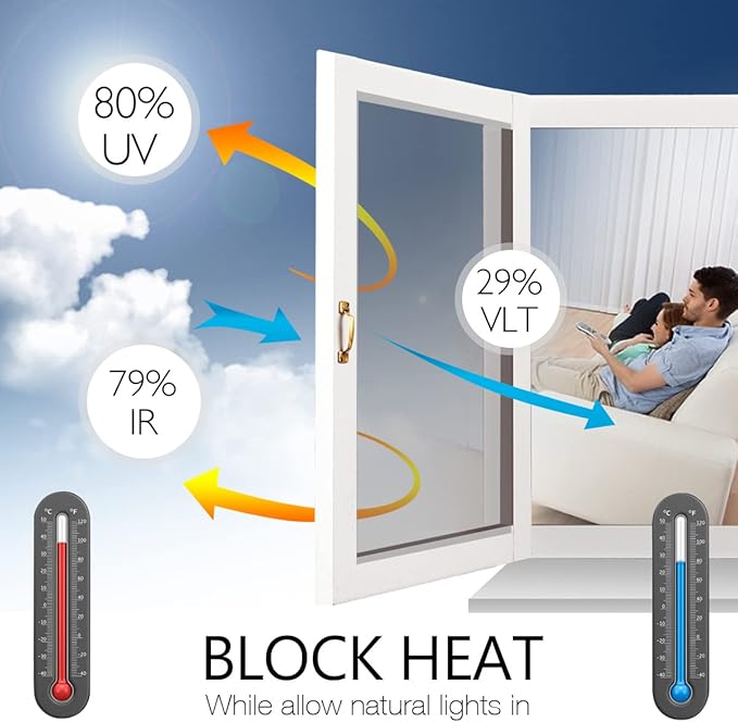 STATINT One Way Window Privacy Film Window Tinting Film Reflective Mirror Glass Cling Heat Control Sun UV Blocking for Home Glass Door, Black-Silver, 35.4 Inch X 32.8 Feet