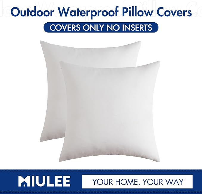 MIULEE Pack of 2 Decorative Outdoor Solid Waterproof Throw Pillow Covers Faux Linen Garden Farmhouse Cushion Cases for Patio Tent Balcony Couch Sofa 18x18 Inch White