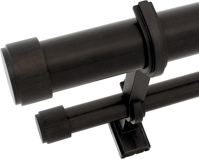BlastHome® Non-Adjustable Luxury Double Curtain Rods for Windows, 1 ¼” Premium Rod Set, 8 foot Custom Fixed Length (Two Rods Connect on Both Front & Back for a Seamless Look), Brushed Dark Brown