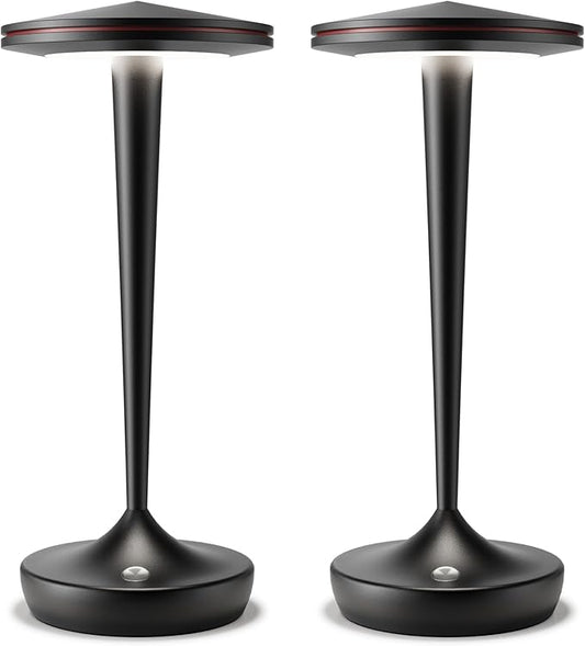 Cordless Lamp Rechargeable LED Table Light,48Hrs Battery Operated Table Lamp,Potable Lamp with Stepless Dimming and Waterproof Lamp for Kitchen,Dining,Shower,Outdoor Patio,Camping (2Pblack)