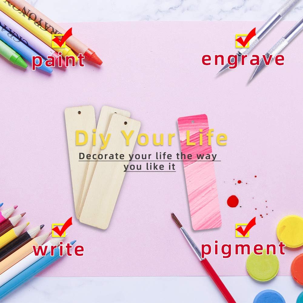 20pcs Wooden Tags with Holes & 50pcs DIY Craft Beads for Wooden Blank Hanging Tags Ornaments with Ropes - Wedding & Birthday Party Decoration