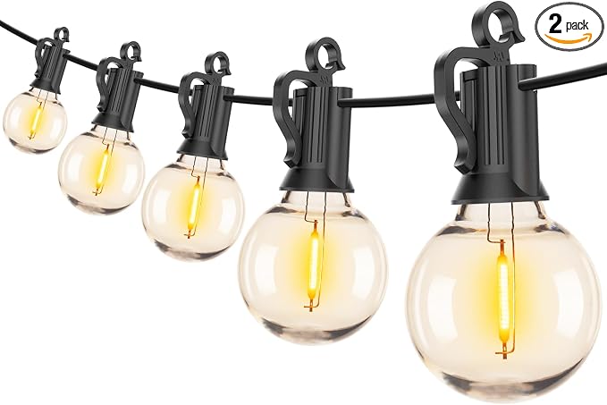 Brightown (2 Pack Outdoor String Lights - Globe Patio Lights 35 Ft with 30 G40 Shatterproof Bulbs, Waterproof Connectable Commercial Hanging Light for Backyard Bistro Porch Cafe Deck