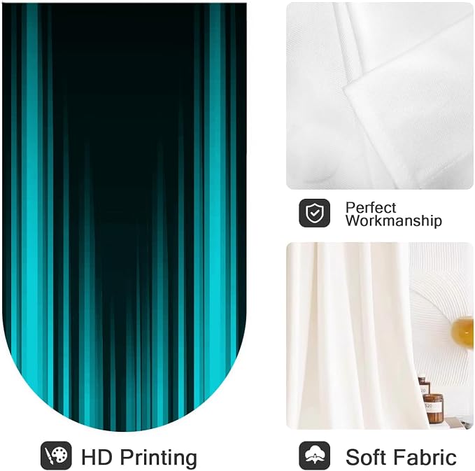 Coxila Teal and Black Window Curtains for Bedroom 42 x 63 Inch Rod Pocket Turquoise Aqua Ombre Dark Gothic Goth Cool Anime Boys Mens Abstract Fun Living Room Treatment Set of 2 Curtain Panels Drapes