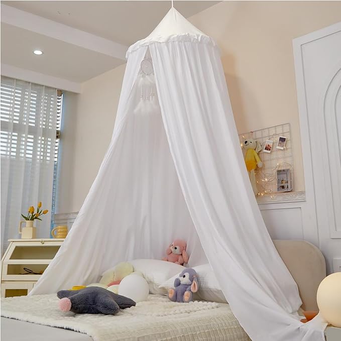 Princess Decor Canopy for Kids Bed, Soft and Durable Bed Canopy for Girls Room Tent Canopy Dreamy Mosquito Net Bedding, Children Reading Nook Canopies Indoor (White)