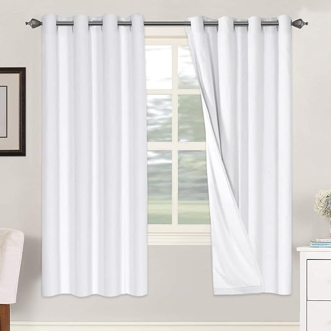 H.VERSAILTEX 100% Blackout Curtains for Bedroom Thermal Insulated Linen Textured Curtains Heat and Full Light Blocking Drapes Living Room Curtains 2 Panel Sets, 52x72 - Inch, White