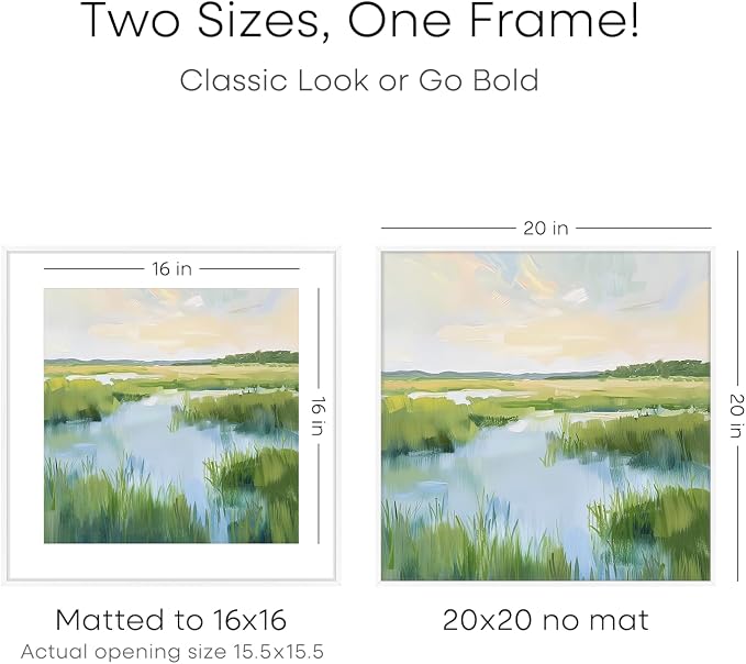 Homeforia 20x20 Picture Frame White, High End Metal 20x20 Square Poster Frame Matted to 16x16 Print, 20 x 20 White Frames with Mat 16 x 16 Photo, 20by20 Thin Frames, Tempered Glass, Wall Kit, Set of 2