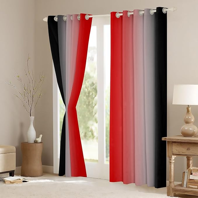jejeloiu Red Darkening Drapes (2 Panels, 42 x 84 Inch) Ombre Black Curtains for Bedroom Living Room for Kids Decor Gradient Style Blackout Curtains Abstract Window Treatments