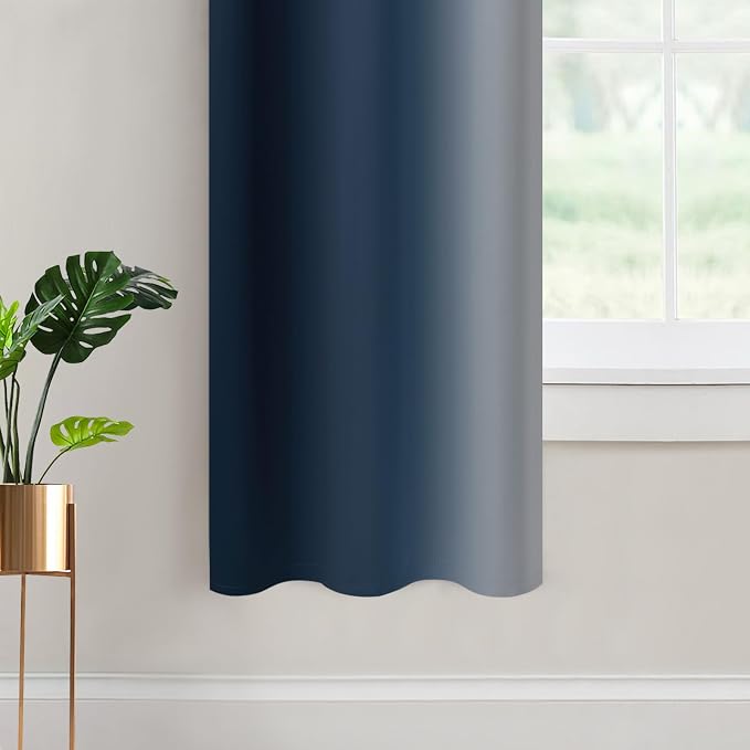 Yakamok Ombre Curtains Navy Blue and Greyish White for Living Room,42Wx63L | Room Darkening Curtains 63,Thermal Insulated Gradient Color Drape,Light Blocking Grommet Window Curtains for Bedroom,2 Panels