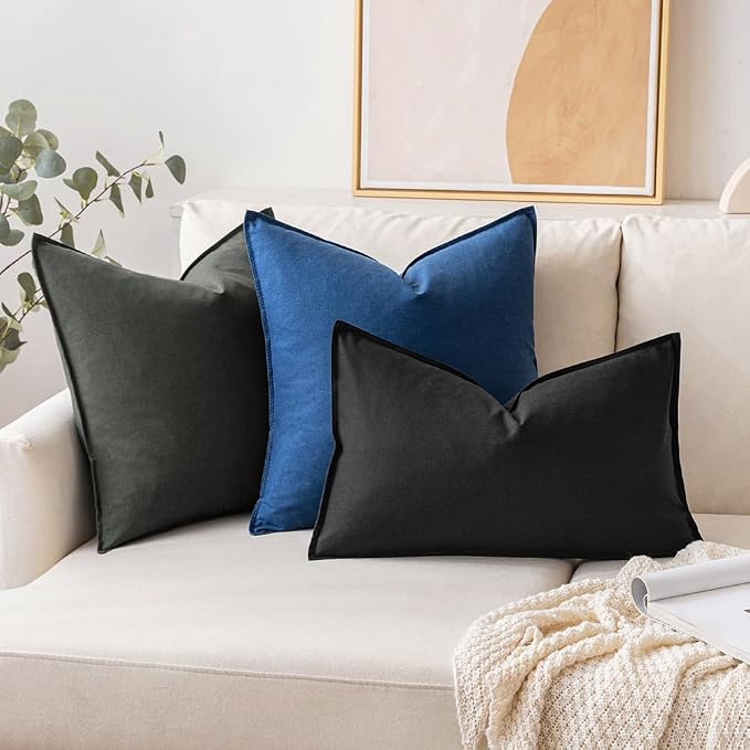 MIULEE Pack of 2 Decorative Linen Pillow Covers 26x26 Inch Navy | Euro Shams Boho Farmhouse Modern Soft Accent Throw Pillows for Bed Neutral Cushion Covers Sofa Couch Living Room Home Decor