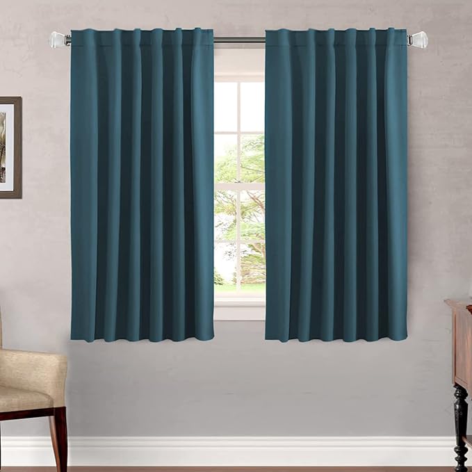 H.VERSAILTEX Blackout Curtains Thermal Insulated Window Treatment Panels Room Darkening Blackout Drapes for Living Room Back Tab/Rod Pocket Bedroom Draperies, 52 x 54 Inch, Dark Teal, 2 Panels
