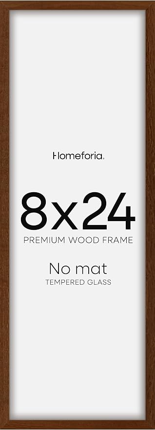 Homeforia 8x24 Panoramic Frame Brown, High End Dark Oak 8 x 24 Picture Frame Wood without Mat, 24x8 Thin Wooden Walnut Poster Frames for Wall, 8 by 24 Display Frame, Tempered Glass, Wall Kit, Set of 2