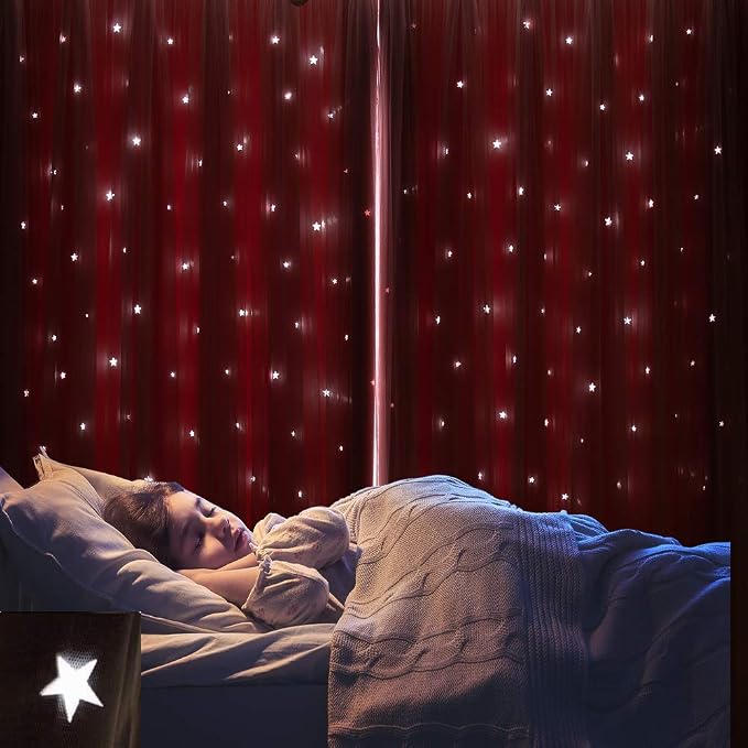 Cute Blackout Curtains Pink Curtains for Girls Room 63 Inches Long 1 Panel Star Cutout Room Darkening Nursery Curtain & Drapes with White Sheer Tulle Lace Double Layer Curtain 63 Inch Length