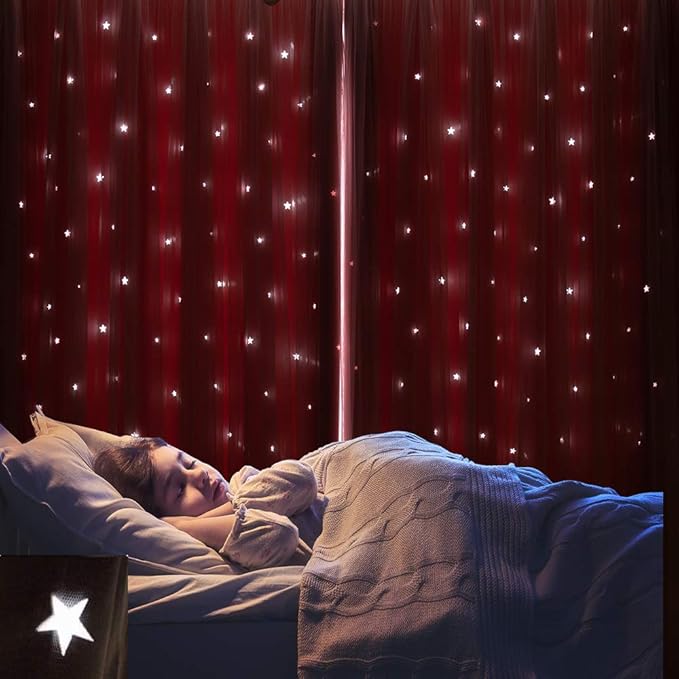 Pink Curtains Blackout Cute Curtains for Girls Bedroom 84 Inches Long Single Panel Star Cutout Nursery Curtains & Drapes Double Layer with Lace Overlay Baby Kids Room Decor 84 Inch Length