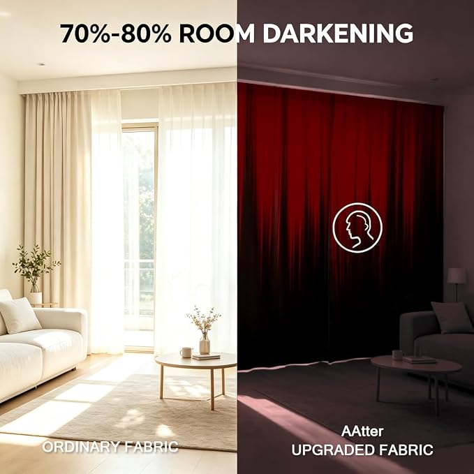 AAtter Red Black Window Curtains, Room Darkening, Rod Pocket 42" W x 63" L | Burgundy Ombre Gothic Drapes, Dark Modern High Precision Fabric, Abstract Anime, 2 Panels Cool Bedroom Decor for Men