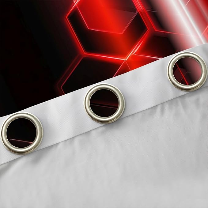 jejeloiu Honeycomb Curtains (2 Panels, 52 x 63 Inch) Modern Hexagon Theme Red Curtains Room Strip Lines Darkening Dreapes Modern Gradient Black Red Window Treatments Blackout