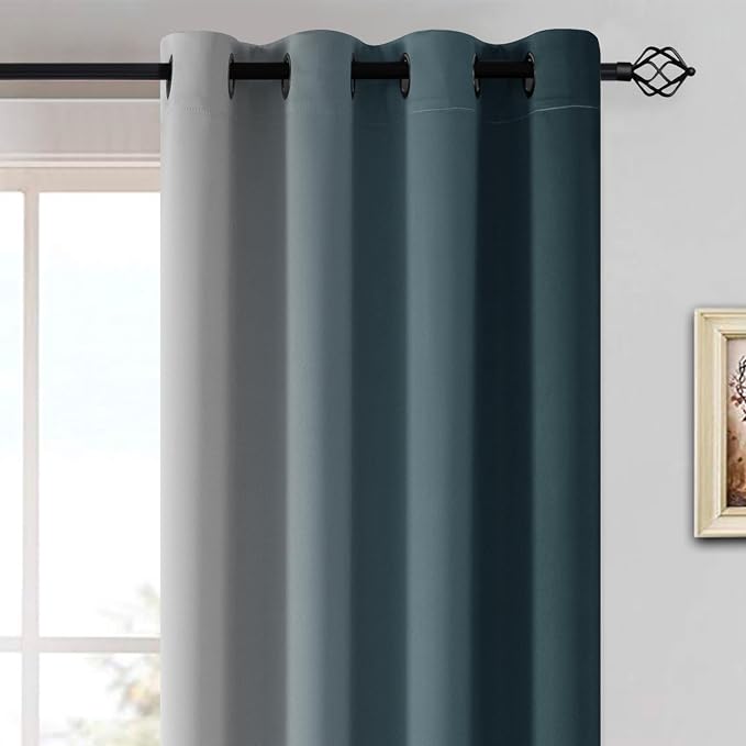 Yakamok Ombre Curtains Stone Blue and Greyish White for Living Room,52Wx84L | Room Darkening Curtains 84,Thermal Insulated Gradient Color Drape,Light Blocking Grommet Window Curtains for Bedroom,2 Panels