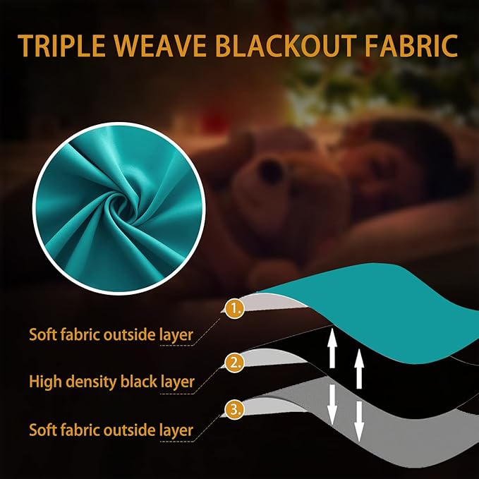 KOUFALL Coastal Decor Marine Teal Curtains 63 Inch Length for Bedroom Ocean Decor Room Darkening Blackout Curtain for Boat Windows Beach Wall Decor