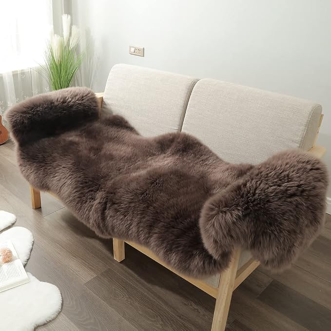 LLB Genuine Sheepskin Area Rug Wool Rug Fur Carpet Fluffy Shaggy Fur Rug for Living Room Kids Bedroom Real Sheepskin Throw Lambskin Rugs Sofa Chair Seat Covers (Chocolate Brown, 2 x 6 ft Sheepskin)
