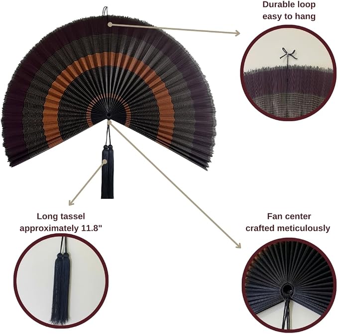 ChumDecor Fan Wall Decor,Japanese Wall Fan Decor,Large Bamboo Fan Wall Art for Boho Hanging Headboard,Decorative Folding Fan for Over Bed Decorations,Large Wall Dcor (Ebony, 48inch)