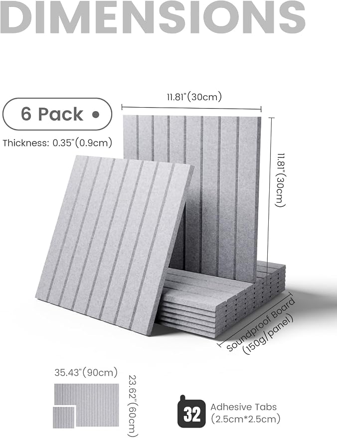 Fluxynara Large Felt Bulletin Board 36"x24" Cork Board Alternative - 6 Pack with 32 Safe Removable Adhesive Tabs, Cork Boards for Walls Felt Board for Home Office Classroom Pin Board-Soft Gray