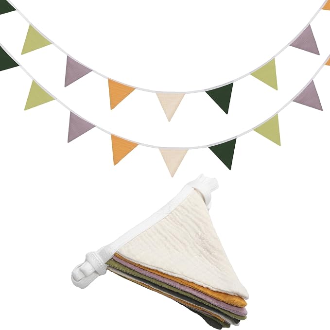 Oudain 2 Pcs Pennant Banner Flags Nursery Garland Triangle Bunting Flags Playroom Wall Decor Banner for Nursery Baby Shower Birthday Boho Wedding Party Event, Each 7.75 ft(Green Color)