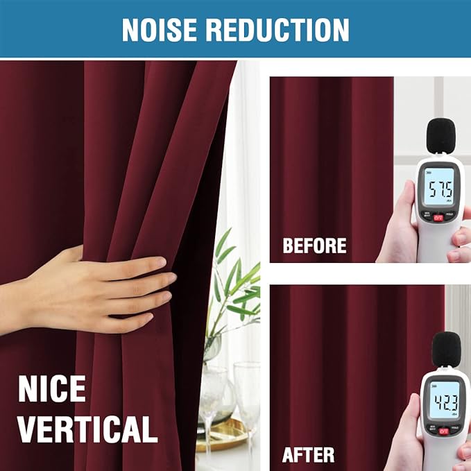 H.VERSAILTEX 100% Blackout Curtains for Bedroom with Black Liner Full Room Darkening Curtains 96 Inches Long Thermal Insulated Back Tab/Rod Pocket Window Drapes for Living Room, 2 Panels, Burgundy