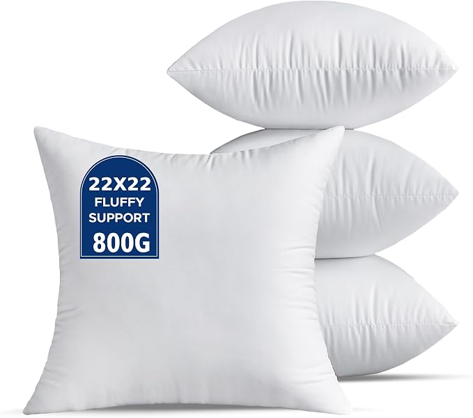 22 x 22 Throw Pillow Inserts Pack of 4 Large White Decorative Square Pillows for Living Room Couch Bed Sofa Cushion Sham Stuffer Indoor