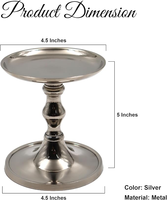 Hosley Set of 2 Silver Finish Pillar Holder, 5" High. Ideal Gift for Wedding, Party, Special Occasion or as a Candle Holder. W1