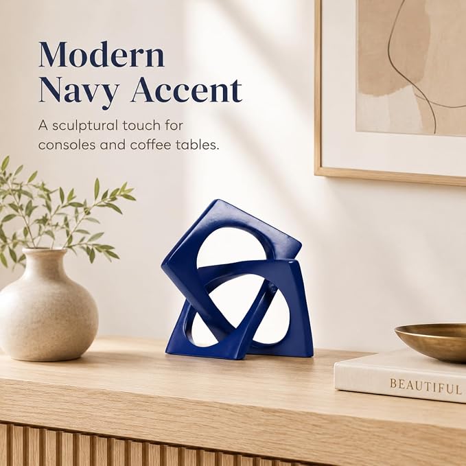 XMGZQ Navy Blue Knot Statue for Coffee Table Centerpiece Decor,Modern Abstract Art Geometric Sculpture and Figurines, Home Decor Accent,Cube Knick Knacks for Shelves,Bookshelf,Entryway,Floating