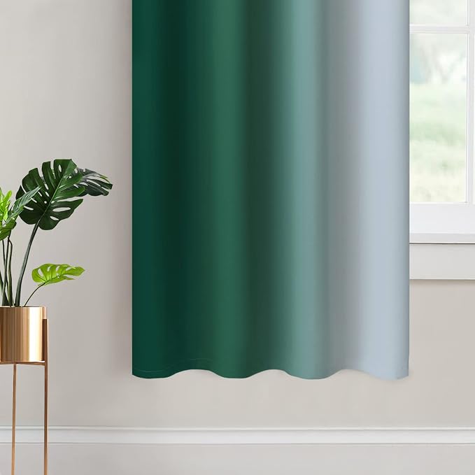 Yakamok Ombre Curtains Dark Green and Greyish White for Living Room,52Wx63L | Room Darkening Curtains 63,Thermal Insulated Gradient Color Drape,Light Blocking Grommet Window Curtains for Bedroom,2 Panels