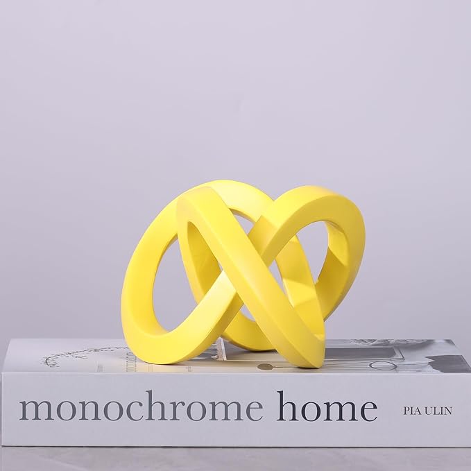 DOVDOV Yellow Knot-Decorated Sculpture, Yellow Home Decor Aesthetics, Möbius Strip Sculpture, Suitable for Decorating Bookshelves, Living Room TV cabinets, Office cabinets, and Coffee Tables.