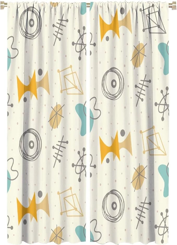 JESTRONRY Mid Century Modern Curtains,Vintage 1950s Atomic Stars Abstract Geometric Shapes Window Treatments Curtains for Living Room Bedroom Kitchen Bathroom Home Decor C 42x63in