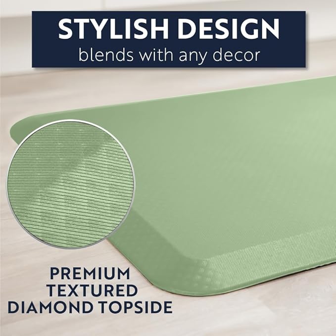 KANGAROO Anti Fatigue Mats for Kitchen Floor, 48x20, Reduce Foot, Knee, Back Pressure, 3/4 Inch Thick Cushioned Ergonomic Mat, Waterproof Comfort Rug for Under Sinks, Standing Desk, Stores, Sage Green