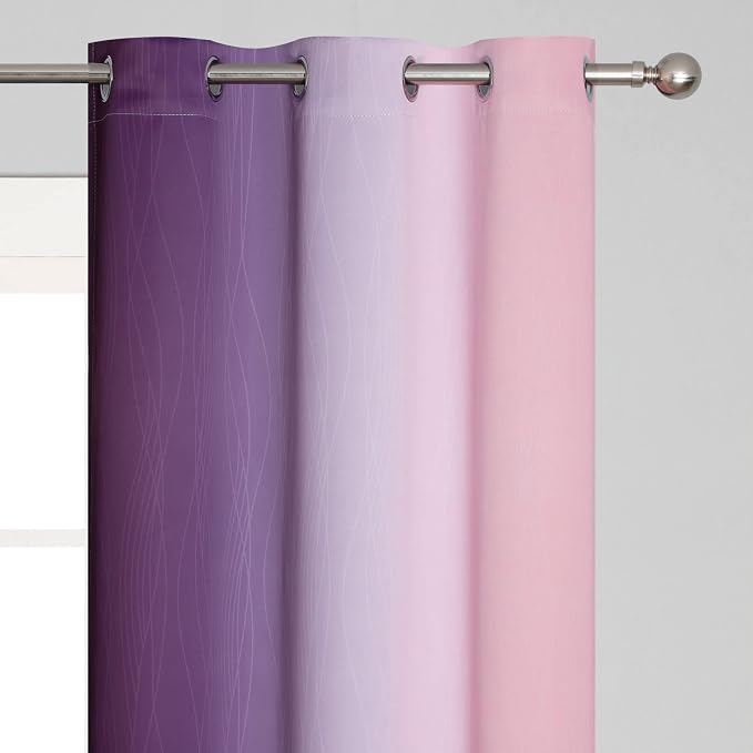Estelar Textiler Pink and Purple Blackout Curtains 54 Inch Length, Light Blocking Gradient Drapes for Bedroom, Room Darkening Thermal Insulated Grommet Ombre Curtains for Bathroom,42Wx54L,2 Panels