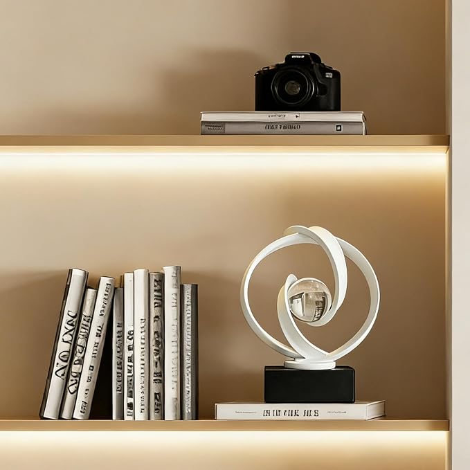 AWNR Gold Abstract Sculpture House Decor Aesthetic - Home Décor Accents for Nightstand, Shelves, Dining Room, Entryway Table, Office, Desk Accessories (White)